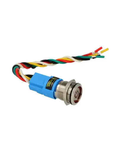 [TP-ML16-PR24] TP-ML16-PR24 – INTERRUPTOR METALICO 16MM 12-24V ENCLAVADO CON SIMBOLO ILUMINADO Y CONECTOR